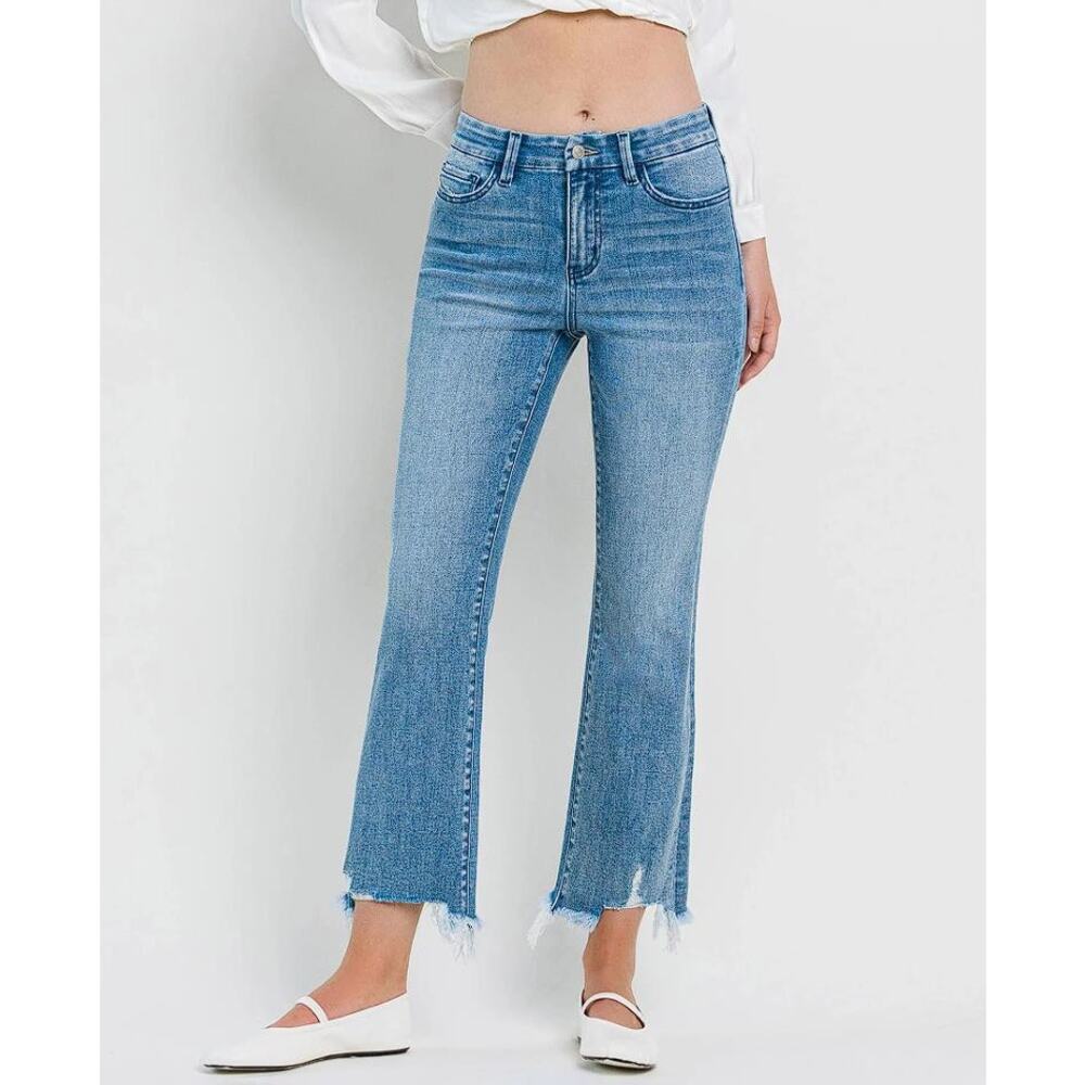 FLYING MONKEY Women's Frayed Hem Straight Leg Jeans Size 28 In Light Blue